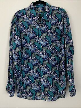 Alan Flusser Purple Paisley LS Shirt Hidden Button Down Front Pocket Mens XL
